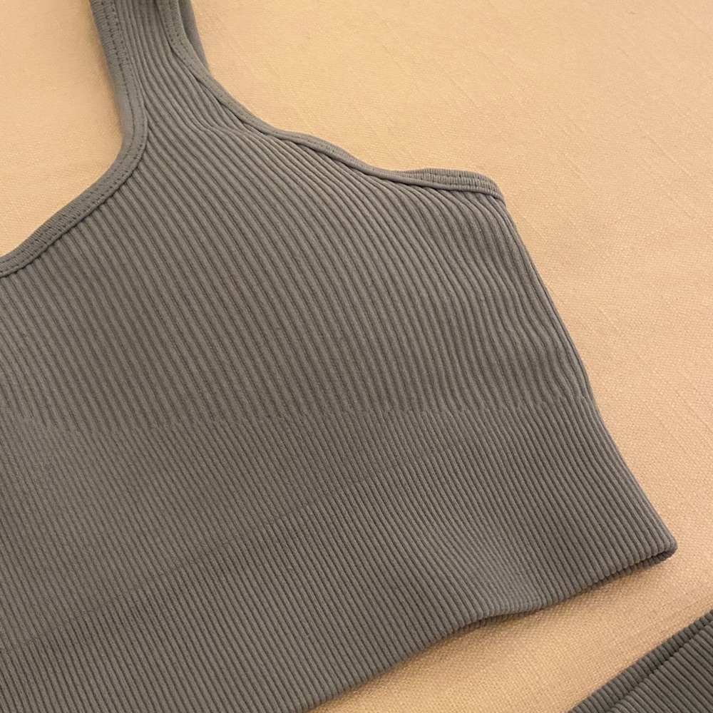 Gray-Blue Ribbed Two-Piece Set - Picture 2 of 2